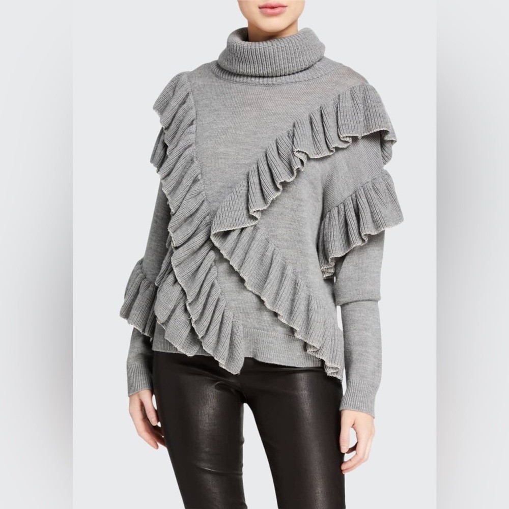 Alice + Olivia Grey Libbie Ruffled Pullover Sweater
